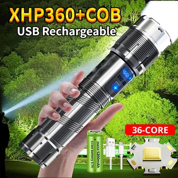 Супер Яркий светодиодный фонарик XHP360 Перезаряжаемый фонарик USB Мощная Тактическая Вспышка Охотничий фонарь Водонепроницаемый Ручной Фонарь