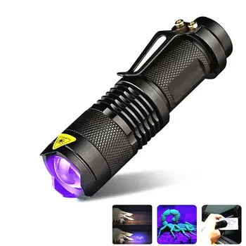 Светодиодный УФ-фонарик, Ультрафиолетовая горелка с функцией масштабирования, Мини-УФ-черный светильник, детектор пятен мочи домашних животных, Охота на скорпионов 365/ 395nm