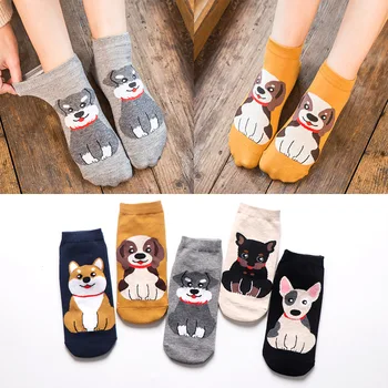 5 пар в упаковке, забавные носки с рисунком милых мультяшных собак, Женские модные хлопковые тапочки Kawaii Sox
