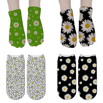 Новые Модные Креативные женские Короткие носки в стиле Харадзюку, 3D Нерегулярные Хлопковые носки с цветочным рисунком Подсолнечника, спортивные носки для велоспорта с низкой посадкой на лодыжке