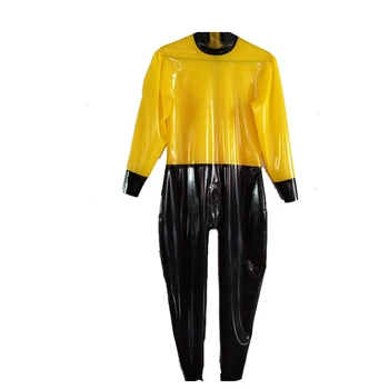 Латексный резиновый Унисекс, желто-черный комбинезон, комбинезон с длинными рукавами, костюм XXS-XXL