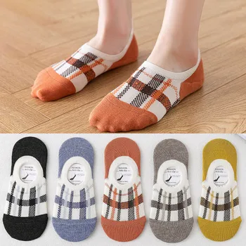 5 пар женских невидимых хлопчатобумажных носков, летние новые квадратные носки-лодочки, силиконовые нескользящие женские носки