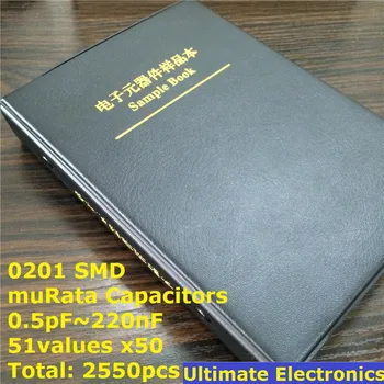 0201 Япония muRata GRM033 серия SMD Книга образцов конденсаторов Ассорти Комплект 51valuesx50pcs = 2550pcs (от 0,5 пФ до 220 нф)