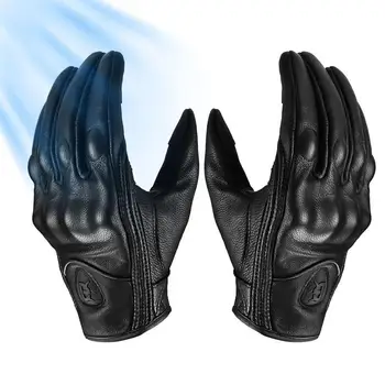 Кожаные Мотоциклетные перчатки для мужчин, защитные перчатки для верховой езды с сенсорным экраном на весь палец, Прочные перчатки для верховой езды в стиле Ретро с сенсорным экраном на весь палец