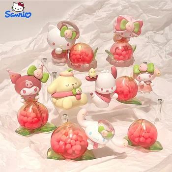 Sanrio Vitality Серия Peach Paradise Коробка для штор ПВХ Фигурка Hello Kitty Cinnamoroll, Кавайные коллекционные игрушки для девочек, Рождественские