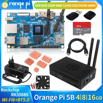 Orange Pi 5B 4 ГБ 8 ГБ 16 ГБ оперативной памяти 32 / 64 / 125 / 256 ГБ флэш-памяти EMMC Rockchip RK3588S 8-ядерный 64-разрядный мини-ПК с видео по Wi-Fi6 + BT5.0 8K