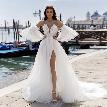 Свадебное платье в стиле бохо, свадебное платье с кружевным круглым вырезом, простое атмосферное платье невесты без рукавов, с хвостом, выполненное на заказ, плюс размер