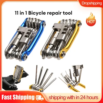 Набор инструментов для ремонта велосипеда 11 в 1 Многофункциональный ключ для горного Велосипеда, Отвертка, цепь, набор инструментов для ремонта велосипеда с шестигранной спицей, Велосипедный инструмент