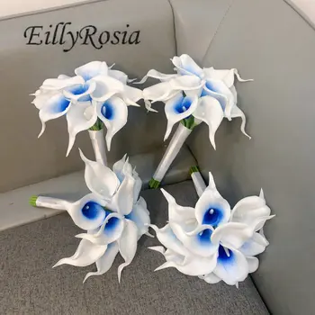 Эйллирозия, Калла, Лилия, Букет невесты, Градиентные синие и белые искусственные цветы для подружки Невесты