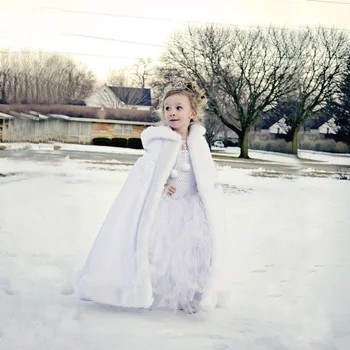 Детская Длинная накидка в пол С капюшоном, Свадебные плащи, Куртка из искусственного меха на зиму, Детский Свадебный плащ для девочек в цветочек