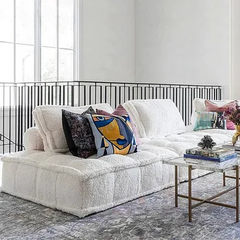 Кресло-качалка Lazy Sofa Модульная ткань из овечьей шерсти в скандинавском стиле King Size Диван для всего тела Легкий Роскошный Белый диван Inflavel Мебель для дома