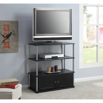 Концепция удобства Designs2Go Highboy Подставка для телевизора со шкафами для хранения и полками для телевизоров до 40 дюймов, Черный телевизионный шкаф