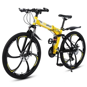 26-Дюймовый Складной горный велосипед для взрослых, 21-скоростной велосипед из высокоуглеродистой стали с передней и задней амортизацией, двойной дисковый тормоз