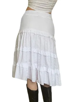 Женская юбка миди с высокой талией с цветочным принтом, гофрированным подолом и эластичным поясом на завязках для повседневного летнего образа