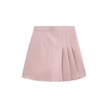 Темпераментная розовая нерегулярная плиссированная лоскутная юбка с высокой талией трапециевидной формы, плиссированная короткая юбка с антибликовым покрытием