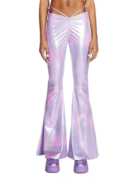 Rteyno, женские брюки-клеш с низкой талией и завязками на шнурках, облегающие Длинные брюки для клубной вечеринки