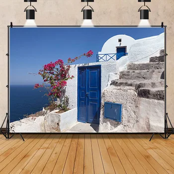 Белые здания в Старом городе острова Санторини И красивые пейзажи Эгейского моря, Реквизит для фотосъемки LHJ-01