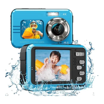 Водонепроницаемая камера 4K Подводная камера с двумя экранами Selfie 48MP для детей с подводным плаванием