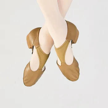 Женская обувь для джазовых танцев из натуральной кожи, противоскользящая мягкая подошва из ЭВА, Обувь для балетных танцев, Кроссовки, обувь для учителей на низком каблуке
