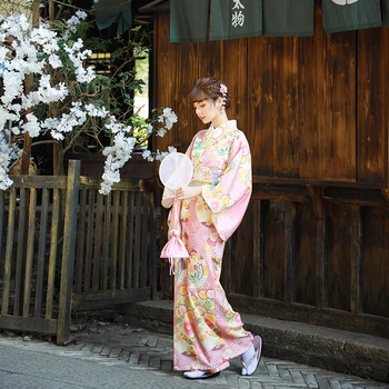 Женское Японское Традиционное Кимоно С Красивым Принтом Сакуры, Классическая Одежда Для Фотосъемки Юката, Одежда Для Косплея