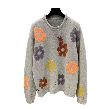 Свободный вязаный свитер с круглым вырезом и цветочной вышивкой NIGO Ngvp #nigo6397