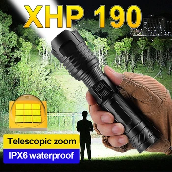 XHP190 Самые мощные светодиодные фонари Мощный фонарик 18650 Перезаряжаемая лампа Тактический водонепроницаемый фонарь для Охоты