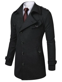 Сшитый на заказ Черный Серый Однобортный тренч Для мужчин, Зимнее пальто Для мужчин, Длинное пальто, Кашемировое шерстяное пальто, Зимние пальто для мужчин