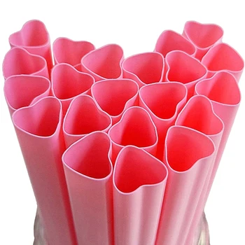 25 шт., розовые соломинки для Смузи в форме сердца, Милые пластиковые Соломинки для Питья, Многоразовая Соломинка