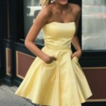 Элегантное Желтое короткое атласное платье для выпускного вечера vestido graduacion Трапециевидной формы длиной до колен Robe de soirée для женщин
