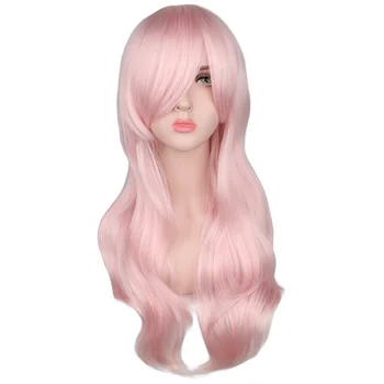 QQXCAIW длинный кудрявый парик для женщин, светло-розовый, для косплея, термостойкие искусственные парики из волос
