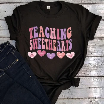 Обучающая Рубашка для Влюбленных на День Святого Валентина Комфортная Рубашка для Учителя на День Святого Валентина Подарок для Учителя, Обучающего Топы с милыми Сердечками
