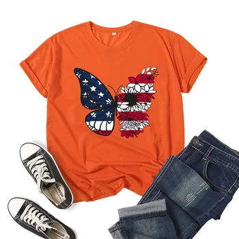 Летняя Женская свободная футболка Y2K с персонализированной бабочкой, хлопковая футболка с круглым вырезом и коротким рукавом, повседневная женская одежда большого размера