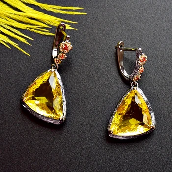 Большие Треугольные серьги с золотыми кубическими циркониевыми камнями, Ювелирные изделия Необычного дизайна, Роскошные Большие серьги для женщин