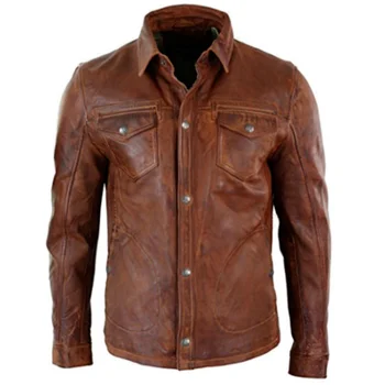 Рубашка из мягкой натуральной вощеной кожи, мужская куртка, коричневая рубашка