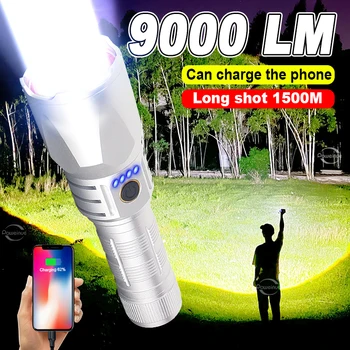 9000LM СВЕТОДИОДНЫЙ Мощный Фонарик USB Перезаряжаемая Тактическая Вспышка Светодиодный Фонарик 18650 Zoom Long Shot Spotlight Факел