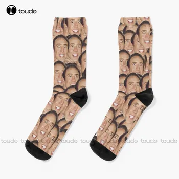 Новый Мем Николаса Кейджа, Забавные носки с проводным лицом, Носки для девочек, Персонализированные Носки для взрослых Унисекс на заказ, Популярные подарки
