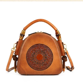 Кожаная женская сумка, Новая винтажная сумка через плечо, китайская сумка-мессенджер на одно плечо, Верхний слой, сумка из воловьей кожи
