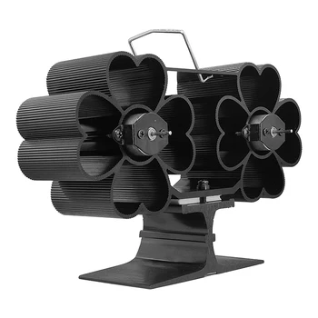 Каминный вентилятор Double head flower 6 leaves элегантная черная автономная модель с тепловой мощностью