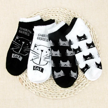 1 Пара Весенних женских носков с милыми животными в корейском стиле, забавные хлопковые носки в стиле Харадзюку, Кавайный Кот, разные носки для женщин с глубоким вырезом на щиколотке