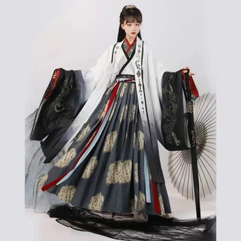 Традиционный китайский Hanfu Для мужчин И женщин Периода Вэй Цзинь с перекрестным воротником и широкими рукавами, юбка длиной до талии, Комплект для Костюмированной вечеринки на Хэллоуин