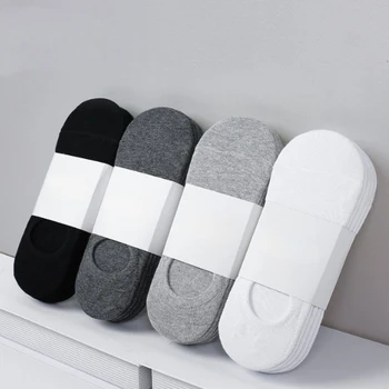3 пары/лот, Мужские Невидимые Носки, Без Показа, с низким вырезом на Щиколотке, Хлопковые Тонкие Черные, Белые Короткие Носки, Нескользящие Силиконовые Летние Дышащие