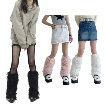 Гетры из плюшевого материала, Женские эластичные носки до колена, гетры в японском стиле, Мягкая плюшевая грелка для ног