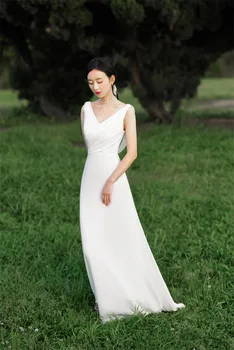 Простой халат В корейском стиле с V-образным вырезом, Свадебное кружевное платье Mariage, Халат Для Вечеринок