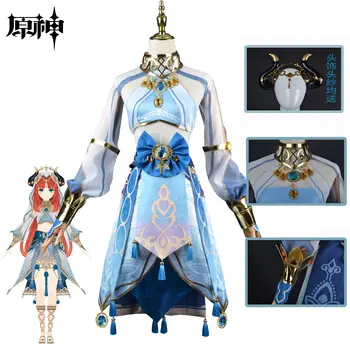 Genshin Impact Game Аниме Костюмы для косплея Niru Blue Женские платья для западной танцовщицы, набор аксессуаров, Парики