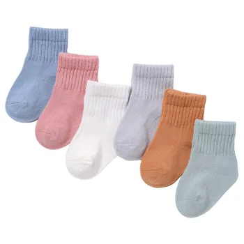 lawadka, 6 пар/компл., Носки для новорожденных мальчиков, Хлопковые носки для маленьких девочек, Осенне-зимние детские носки для девочек, Мультяшная полосатая детская вещь