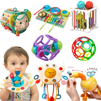 Сенсорные игрушки Монтессори, силиконовые игрушки на веревочке, активность ребенка, развитие моторики, Развивающая игрушка для детей 1, 2, 3 лет