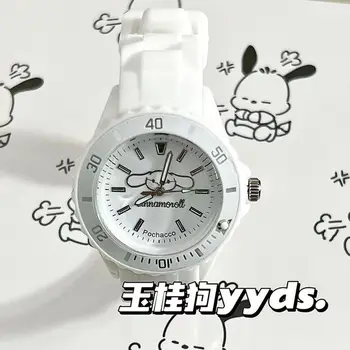 Кавайные милые часы Sanrio Kuromi Mymelody Cinnamorroll Мультфильм, Новые белые креативные студенческие водонепроницаемые часы, маленький подарок любителям