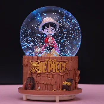 Аниме цельный периферийный хрустальный шар, светящаяся музыкальная шкатулка с рисунком Луффи, музыкальная шкатулка с орнаментом ручной работы для мальчиков, подарок на день рождения