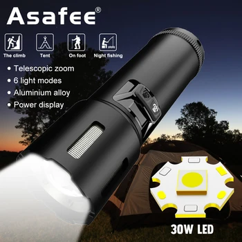 Asafee Ультра яркий светодиодный уличный фонарик мощностью 30 Вт 1300ЛМ на сверхдальние расстояния, встроенный аккумулятор для зарядки Type-C, многофункциональный фонарик