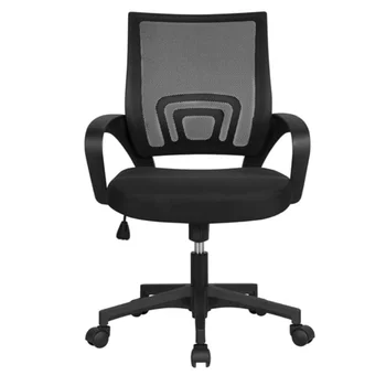 Smile Mart Регулируемый Сетчатый Поворотный офисный стул со средней спинкой с подлокотниками, Черная офисная мебель, офисные стулья, компьютерный стул